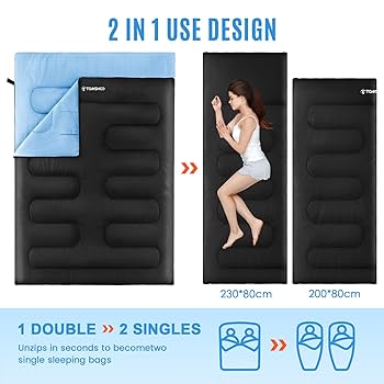 Amazon.co.jp: TOMSHOO ダブル寝袋、枕2個付き シュラフ 封筒型